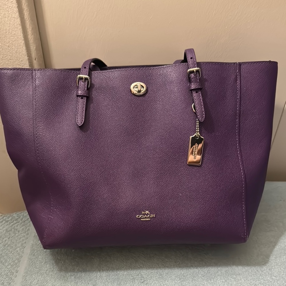 Coach Purple Leather Tote Bag